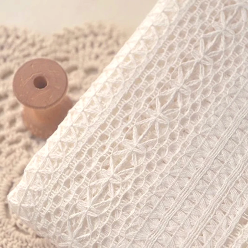 

Beige Hollow Knit Pure Cotton Fabric for DIY Dress Fashion Clothing Material Designer Fabric