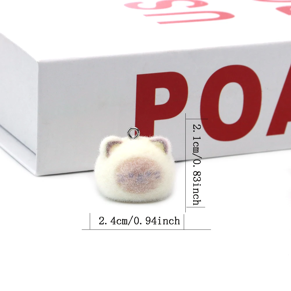20pcs 3D Flocking Resin Cute Cat Charms Animal Pendants Accessories for Necklaces Earrings Keychain DIY Making Jewelry Adornment