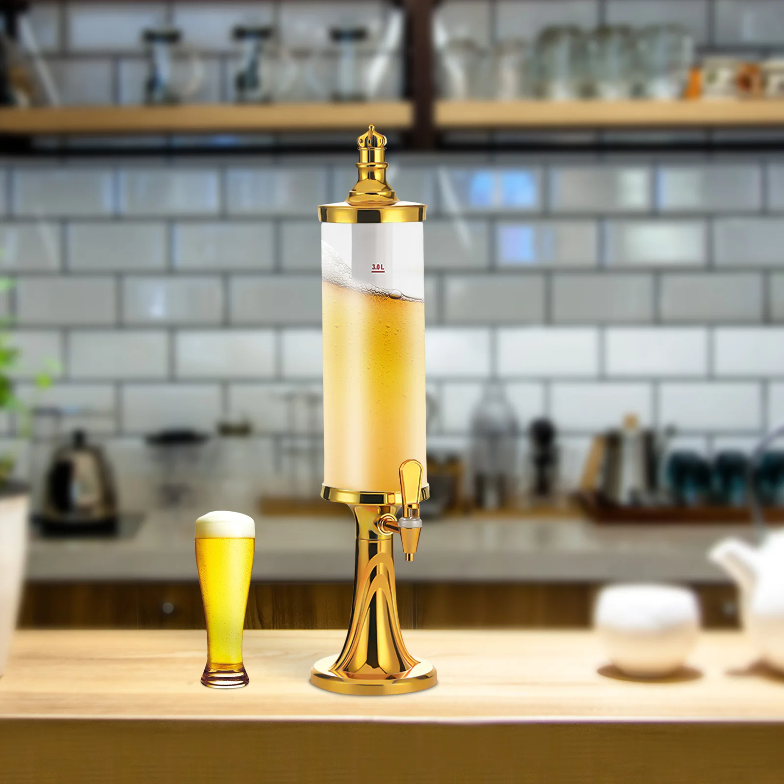 

3L Beer Tower Beverage Dispenser with LED Colorful Shinning Lights and Ice Tube, Clear Fashionable Drink Dispenser for Home/Bar