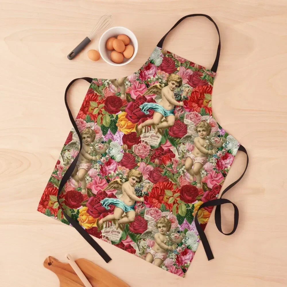 

Vintage Victorian Scrapbook Cherubs with Red Roses by Moose Disco Apron christmas women's work Kitchen Man Waiter Uniforms Apron
