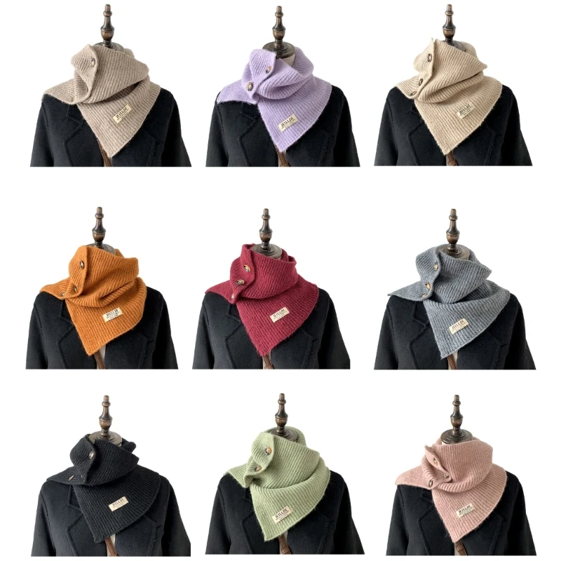 Women Multi-purpose Button Scarf Knitted Shawl Cape Solid Color Neck Protections Dropship