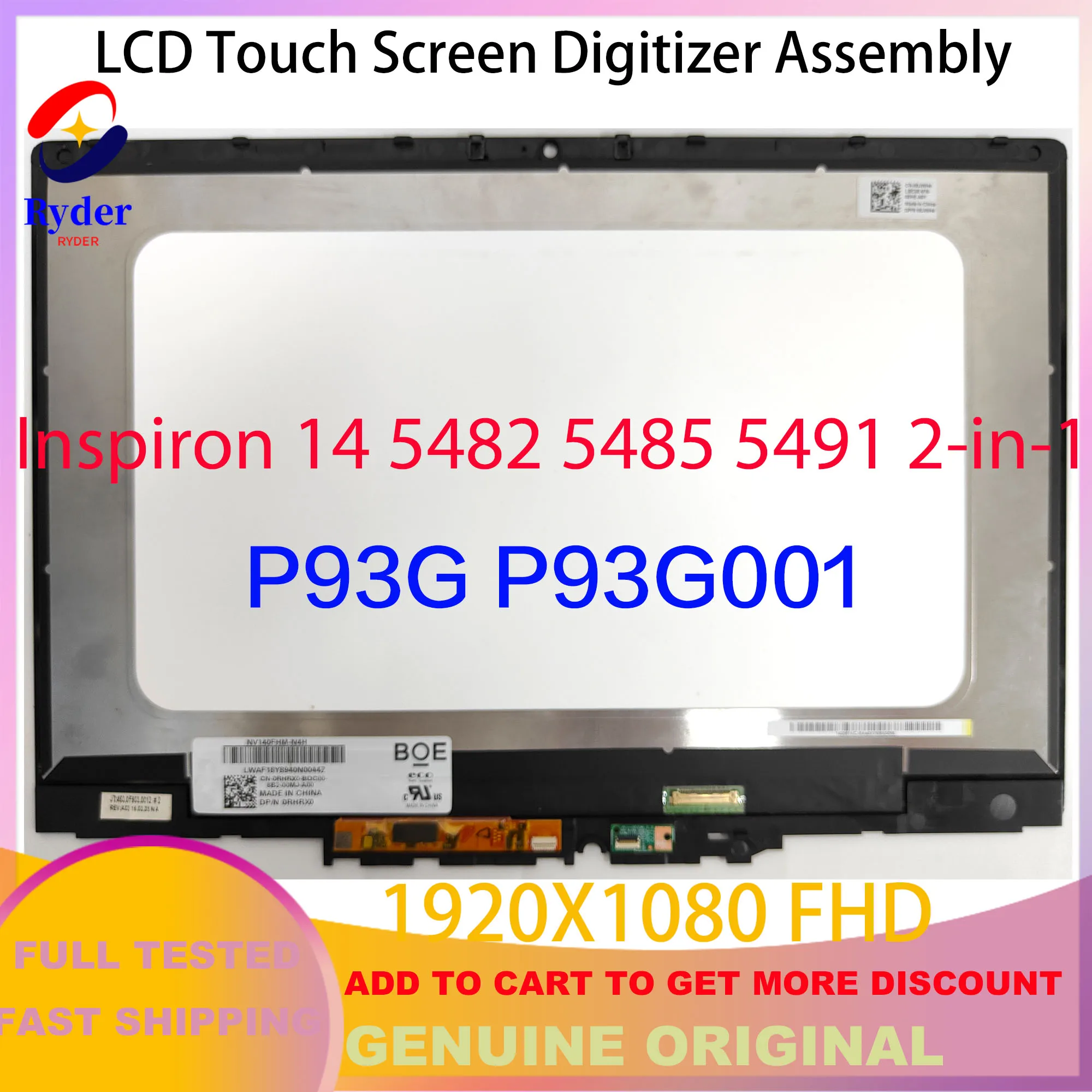 Imagem -02 - Conjunto de Substituição do Digitador da Tela de Toque do Lcd Nv140fhm-n4h 14 Polegada para Dell Inspiron 14 5482 5485 5491 2-em1 P93g P93g001 Fhd