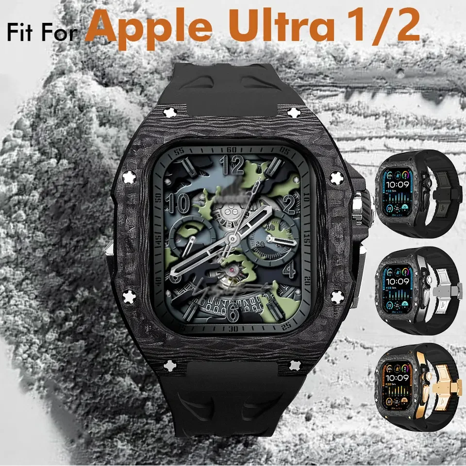 

Soul Cool Carbon Fiber Case For Apple Watch Ultra 3/2 49mm, Fluororubber Strap, Protector Mille Mod Kit, Luxury band Smart watch