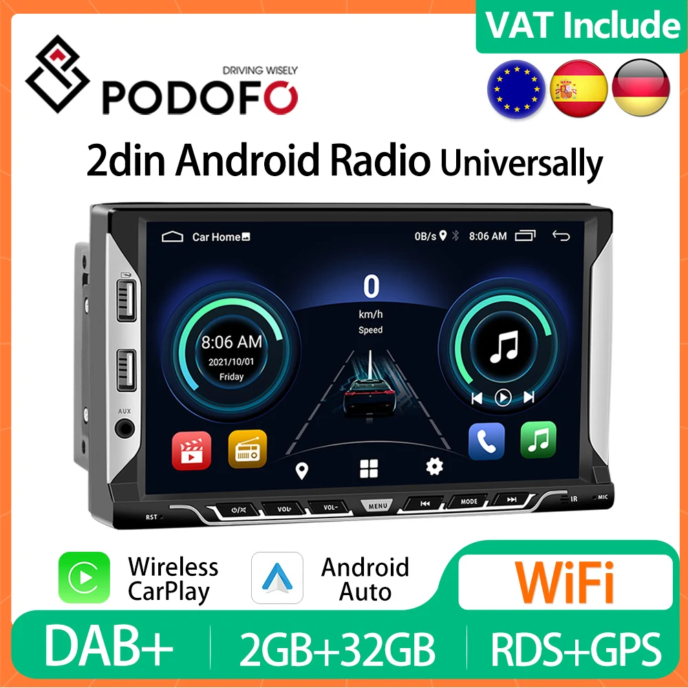 Podofo 7inch Universally CarPlay Android Car Radio 2din Multimedia Video Player GPS Stereo WiFi Head Unit For Nissan HYUNDAI KIA