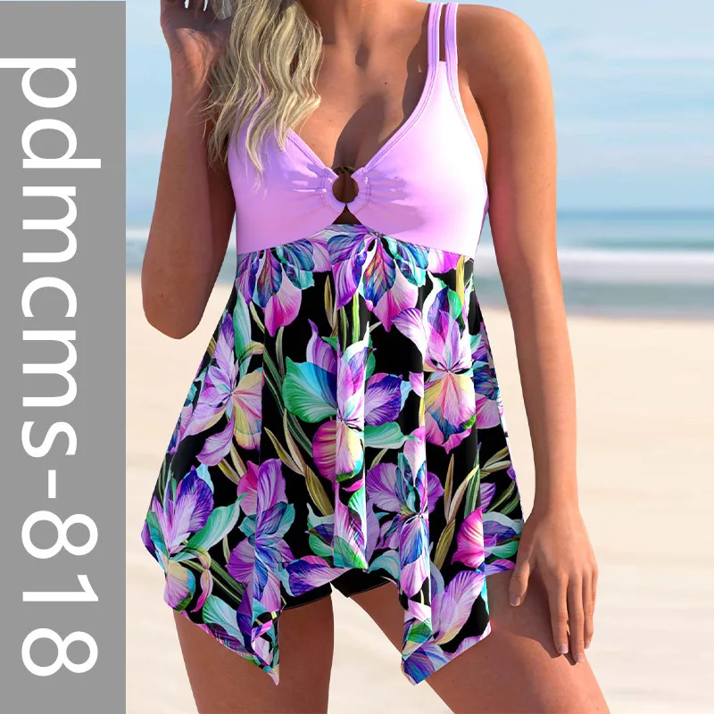 

Юбка большого размера с цветочным принтом, свежий купальник бикини с разрезом, плоский угол, новинка 2025 года