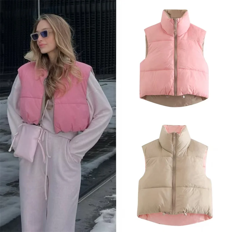 

Женский хлопковый жилет с воротником-стойкой, наполненный вручную, верхняя одежда без рукавов, осень-зима, модный однотонный полиэфирное волокно