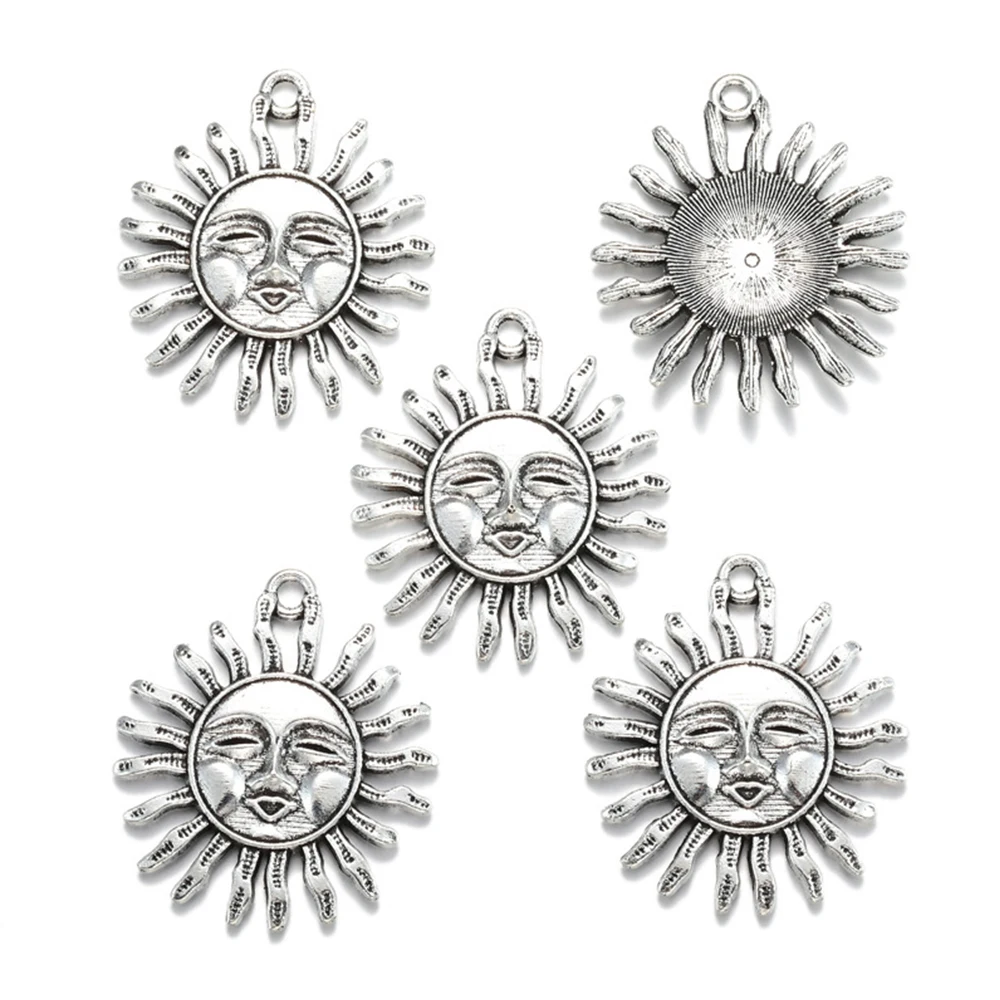 10 قطع العتيقة الأزرق الرجعية 30 مللي متر المعلقات الشمس المعدنية لصنع سلاسل المفاتيح أقراط القلائد مجوهرات اكسسوارات #2