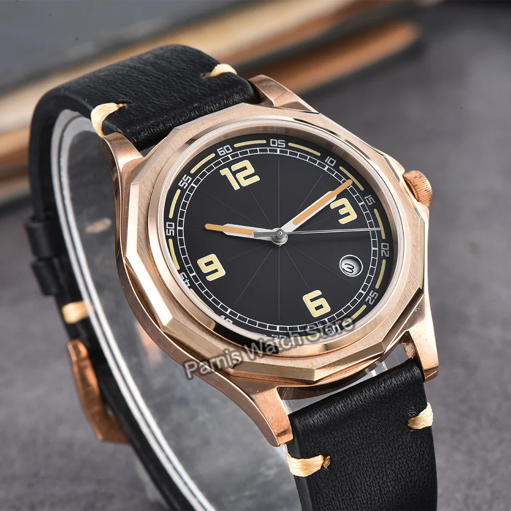 Caja de reloj de Material bronce de 41mm, cristal de zafiro, resistencia al agua 5ATM, reloj mecánico de movimiento automático japonés Miyota8215