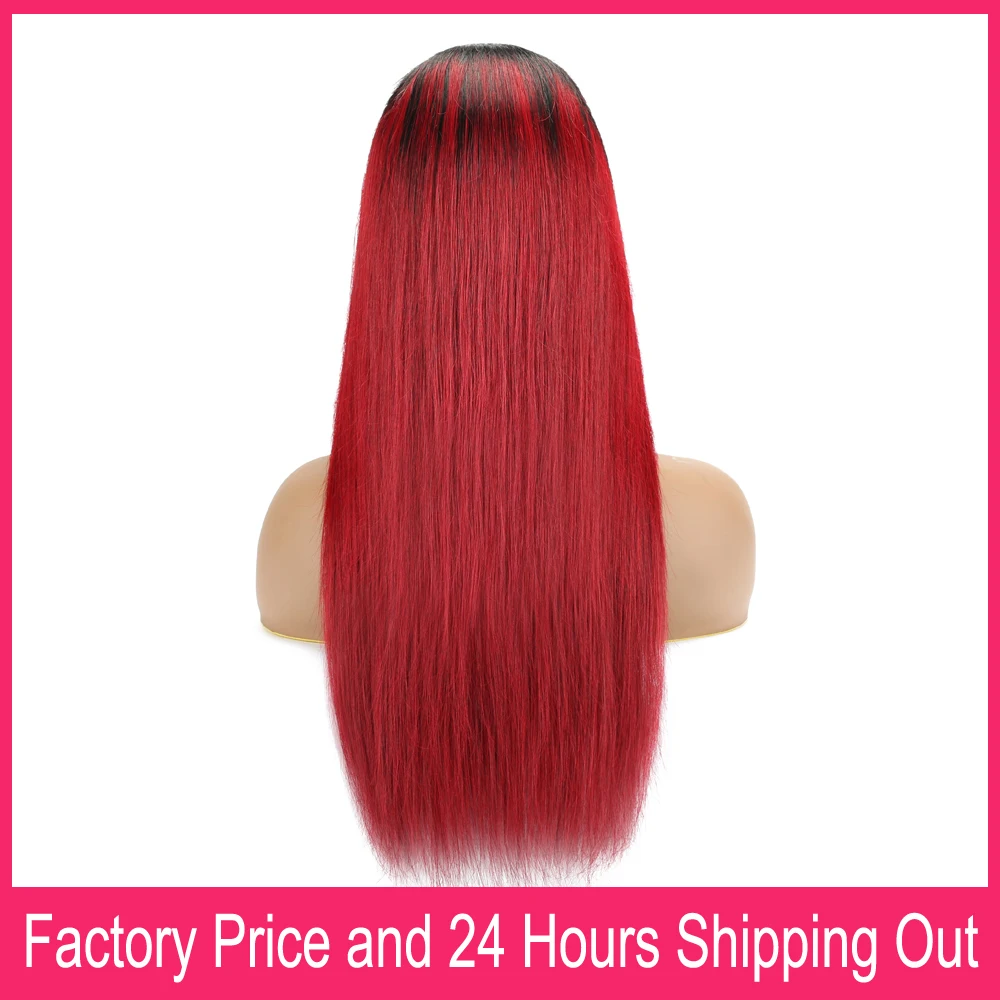 1B Burgundy Human Hair Wigs Pre Plucked 13x4 Lace Frontal Wig Ombre Wine Red Color 13x4 Swiss Lace Front Wig For Black Women