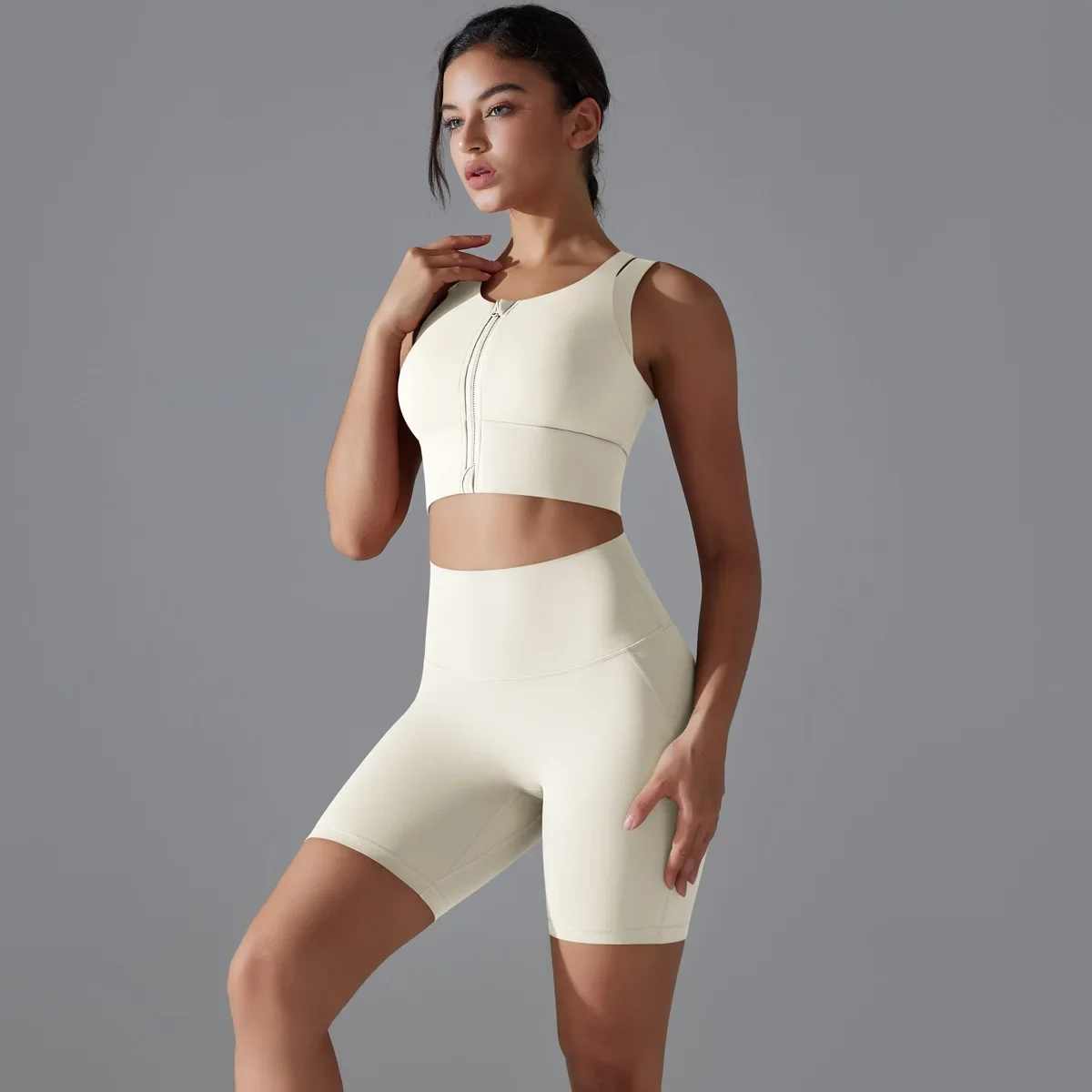 Sport Outfit for Woman Underwear Short Sets Yoga Bra Suit Zipper Two-piece Sporty Gym Set Women Fitness Workout Sets Tracksuits