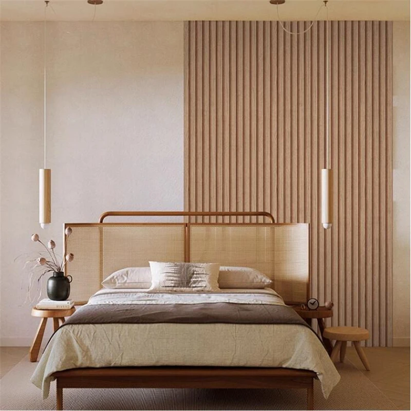 New modern minimalist new Chinese style 3D wood grain grille wallpaper bedroom tea room living room sofa background wall paper