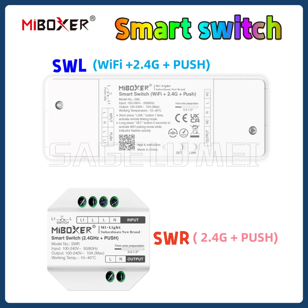 

Miboxer SWL SWR Smart switch WiFi 2.4G remote control PUSH LED lights 10A AC100-240V Support Tuya smart app control party voice