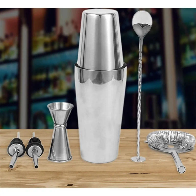 ELEG-Cocktail Shaker Set Stainless Steel Boston Mixer Set With Cocktail Recipe, Pourer Muddler Jigger