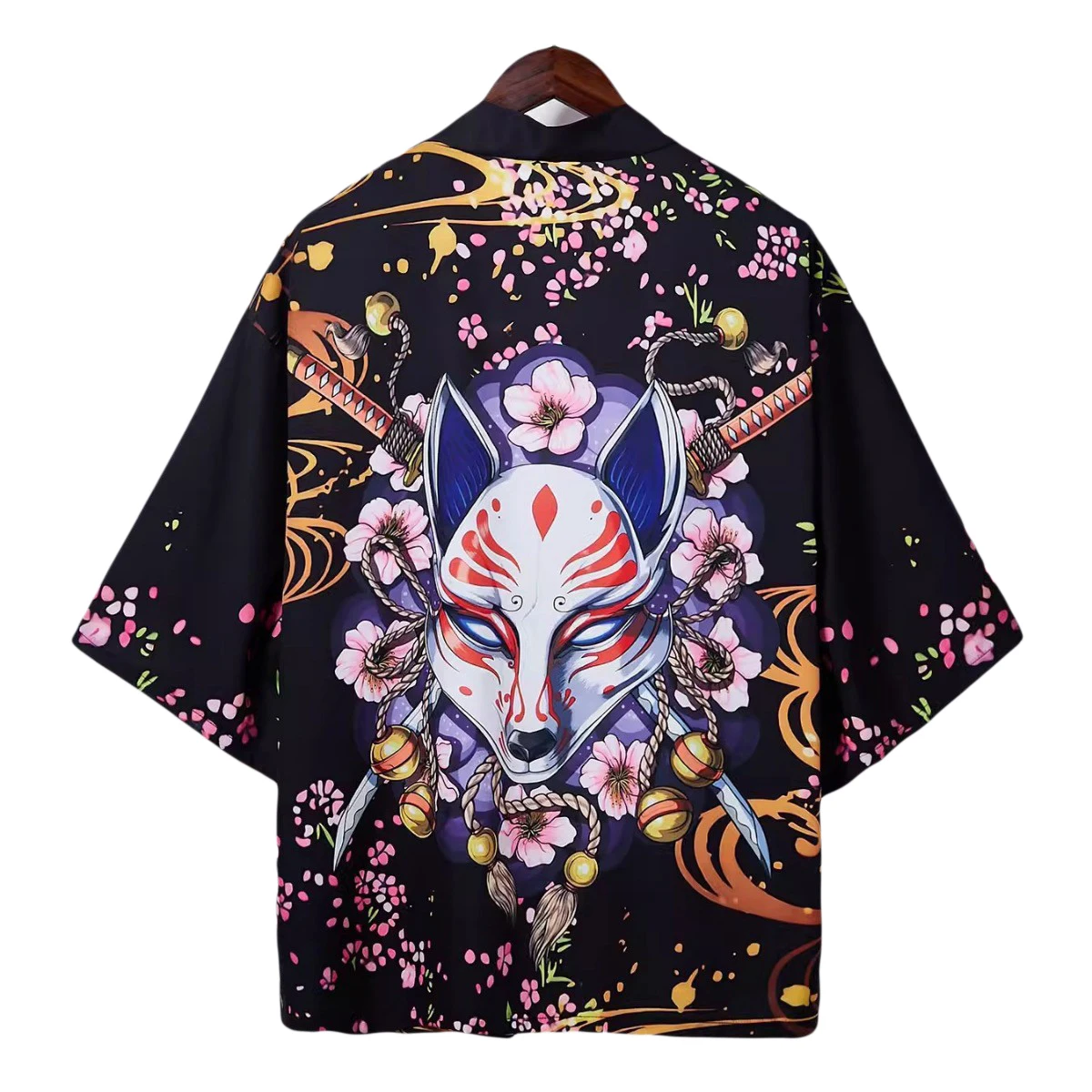 Japanese Kimono Cardigan Fox Mask Shirt Women Haori Yukata Cosplay Men Women's Kimono Shirt Coat Traditional Japanese Clothing