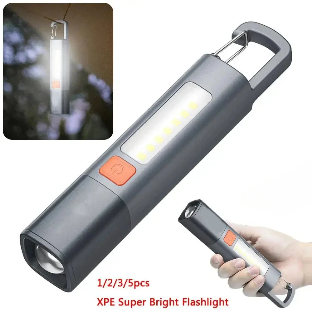 1-10PCS Super Bright LED Flashlight XPE Torch Light With Hook Camping Light USB Rechargeable Zoomable Waterproof Flashlight