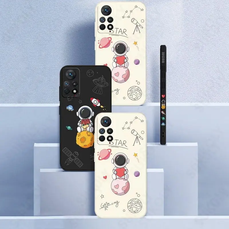 Lanyard Strap Astronaut Phone Case For Xiaomi Redmi Note 11 12 13 14 Pro 5G 14 4G Poco F6 X6 X5 11T 13T 13C Pro Silicone Cover