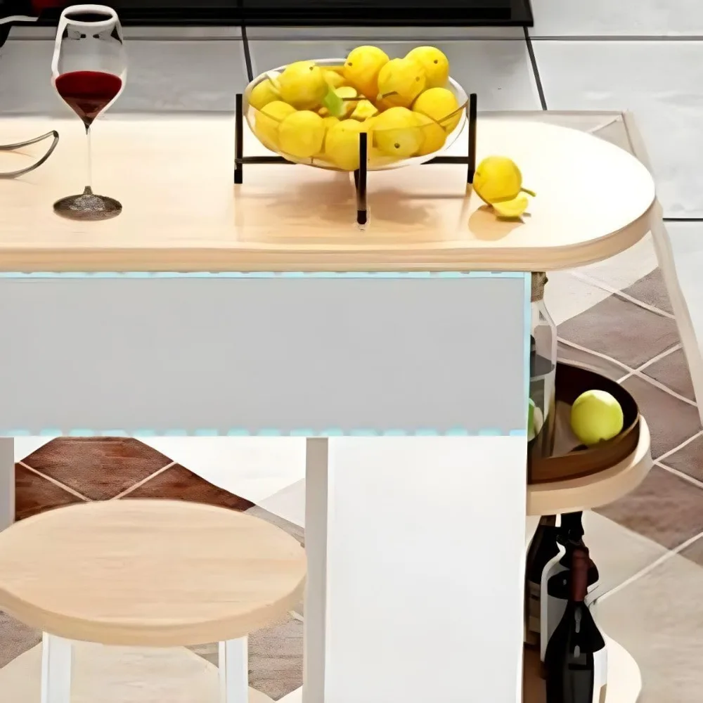 Bartafel en stoelenset, moderne woonkamer bartafelset met opbergplanken en 2 rugloze kussenkrukken voor huis en keuken