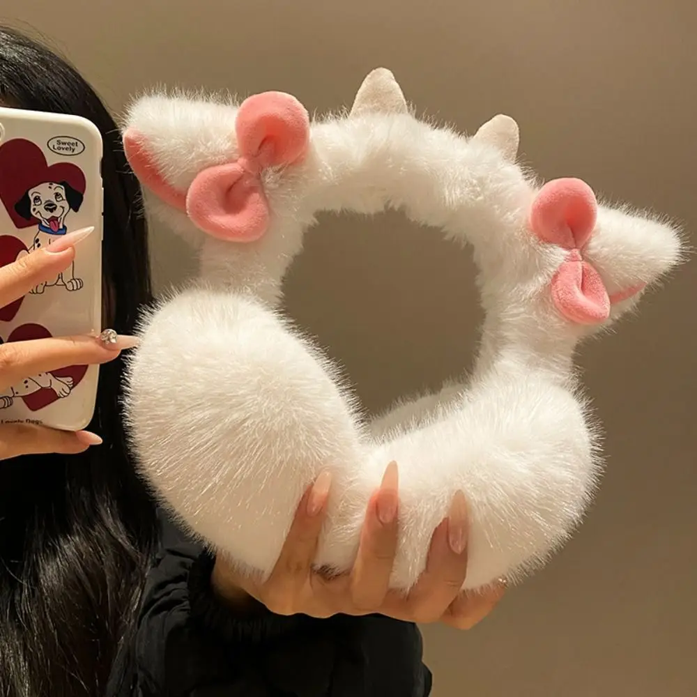 Kawaii لينة ليتل لامب قرون غطاء للأذنين القوس الصغيرة عقدة طوي لطيف غطاء للأذن رشاقته الكرتون الشتاء الأذن دفئا الشتاء الرياضة #4