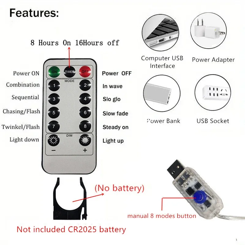 Tirai lampu LED USB, lampu peri Remote liburan, lampu karangan bunga 8 Mode untuk ruang rumah, dekorasi pesta pernikahan, natal Tahun Baru