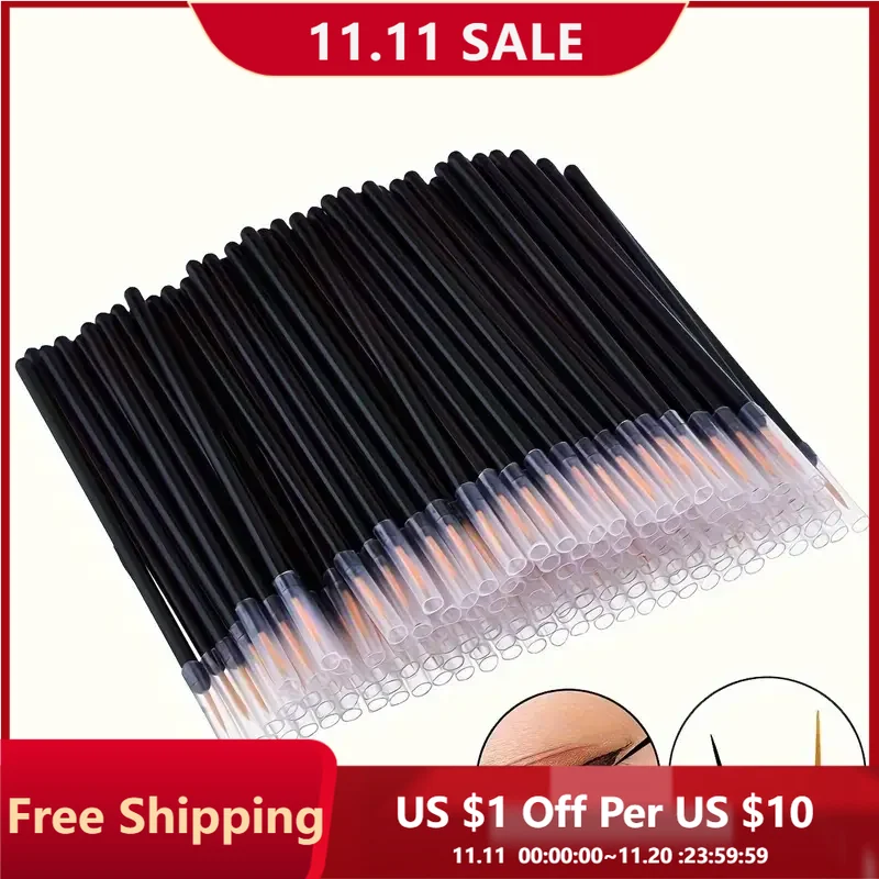 50 pinceles delineadores de ojos desechables con punta fina y cerdas de nailon, varita de aplicación de precisión para aceite de ricino, todo tipo de piel