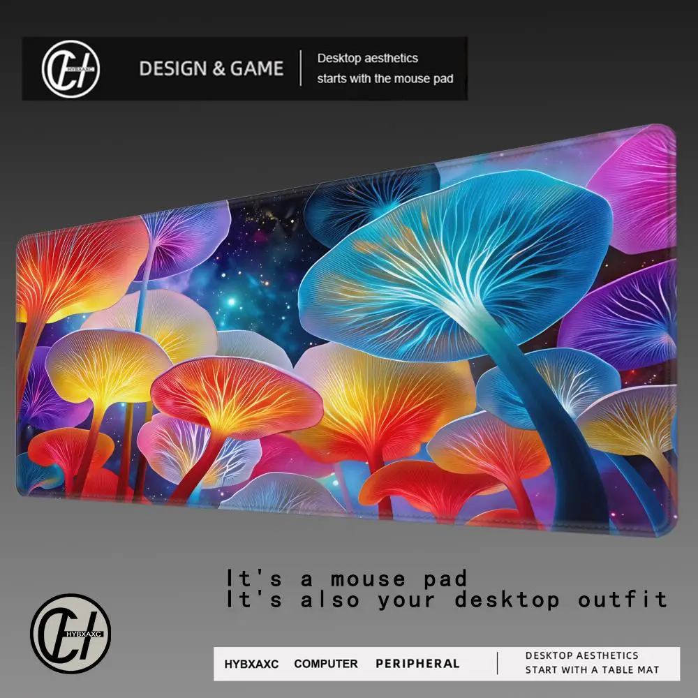

HYBXAXC Fantasy Glowing Mushroom Large Mouse Pad, XXL Psychedelic Art Desk Mat, Non-Slip Keyboard Pad for Gamers
