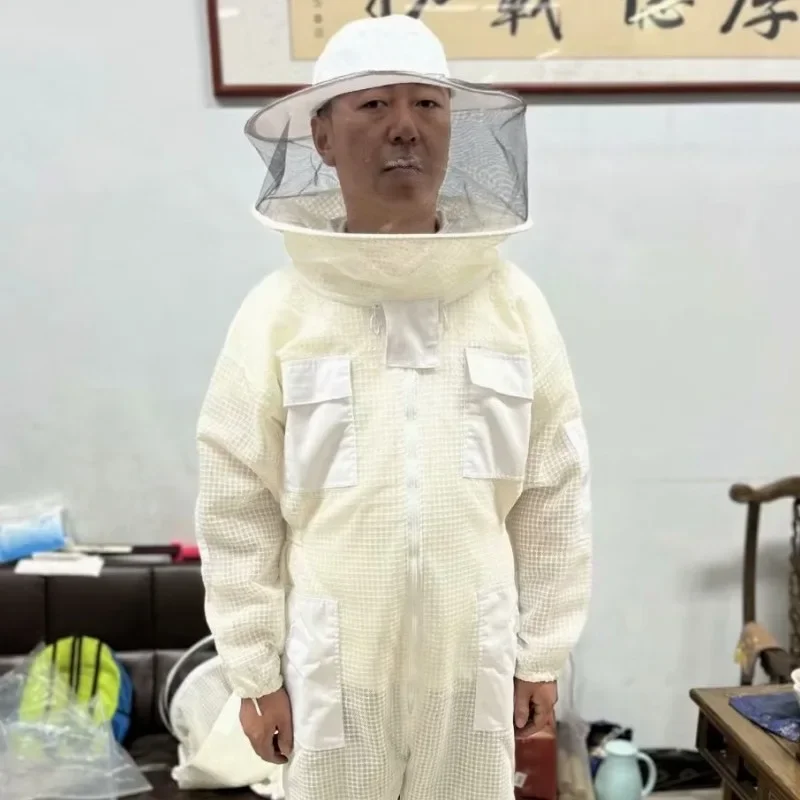 

A White round hat anti bee suit, pure cotton protective complete set of one-piece space suit