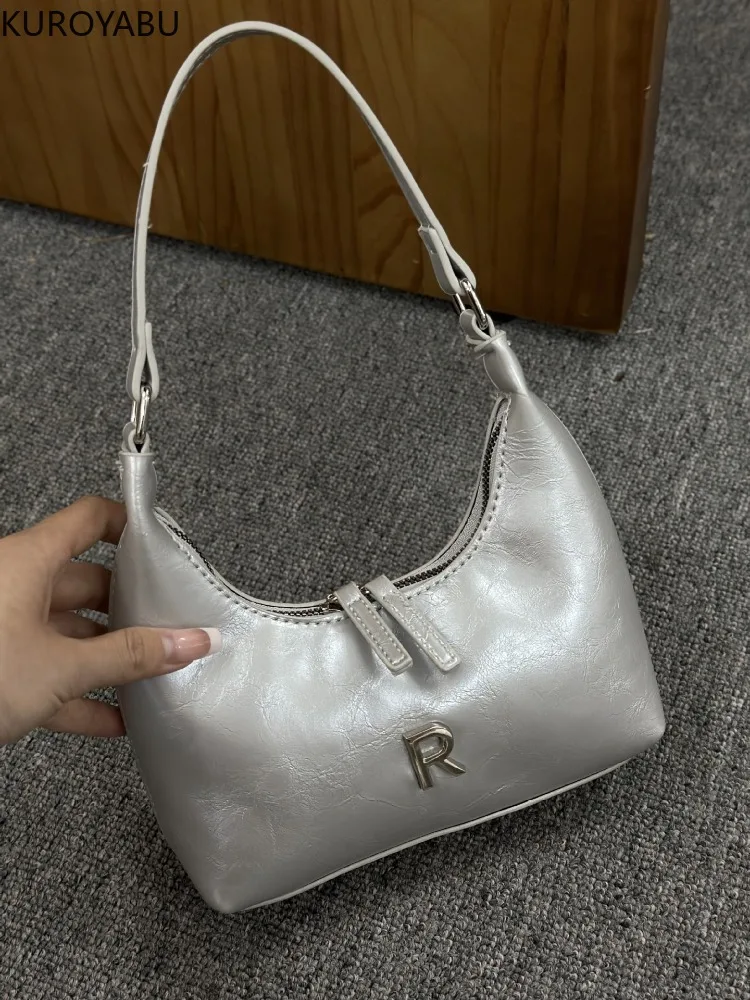 Women's Fashion Handbags Silvery Totes Bags PU Leather Shoulder Underarm Bag Casual Women Y2k Shoulder Bag 2024 Bolsas Mujer