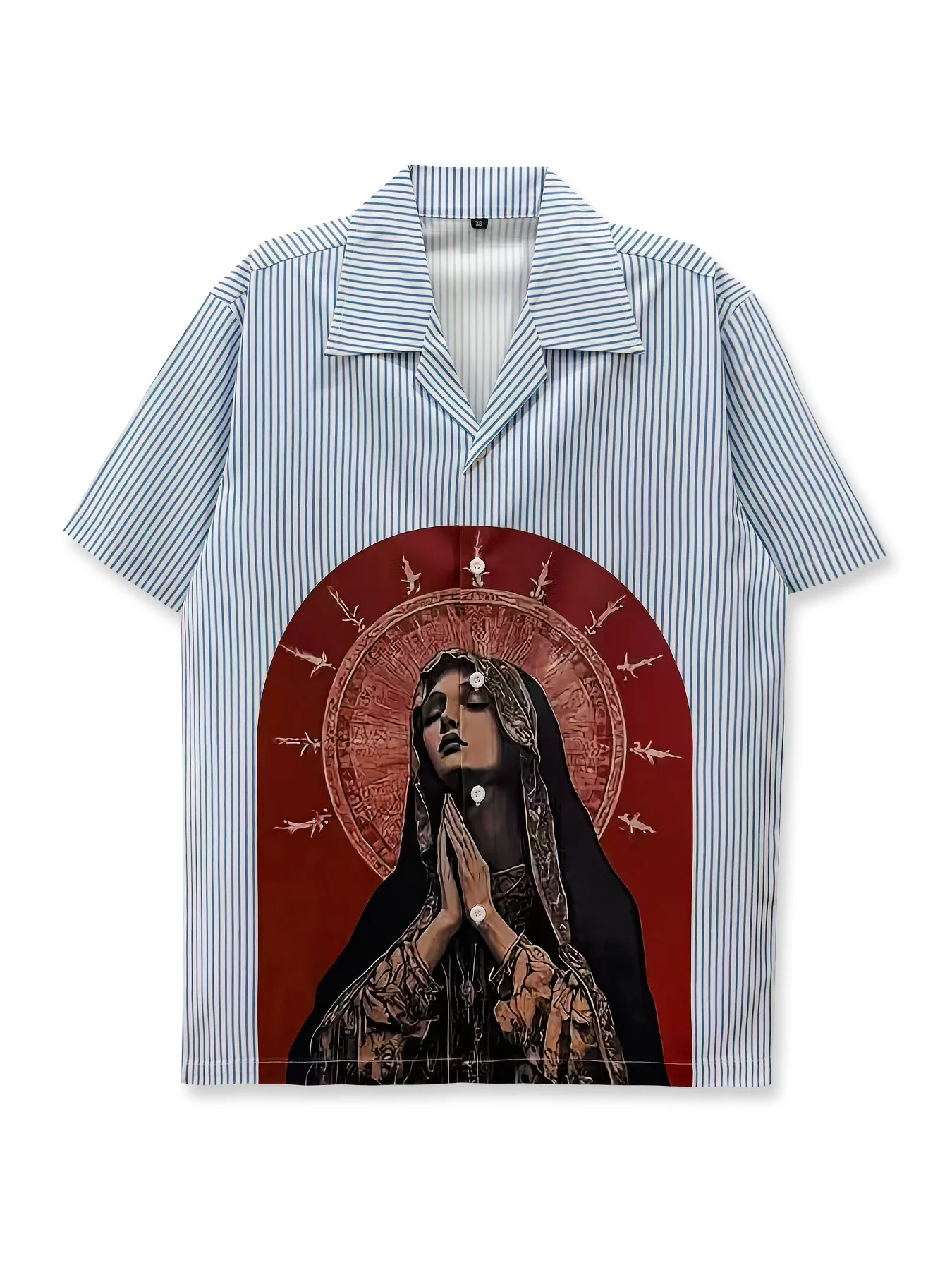 Vintage Style Print Shirt - Blue Stripes - Religious Themes - Street Hip-Hop - Retro Classics - Vacation Shirt