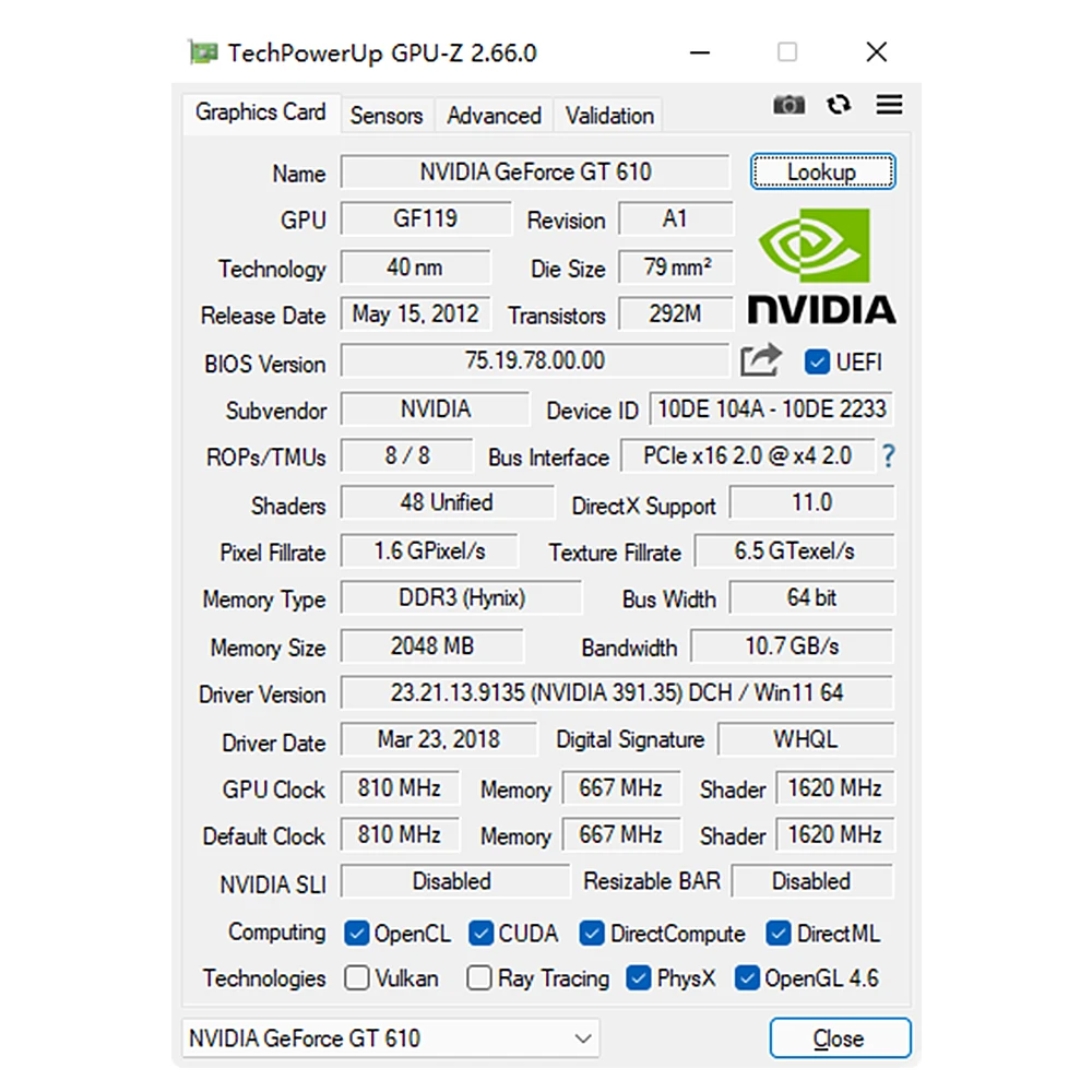 SOYO NVIDIA GeForce GT 610 2G Graphics Card DDR3 Memory GPU 64Bit PCI-E2.0 x16 Gaming Video Card for Desktop Computer Components