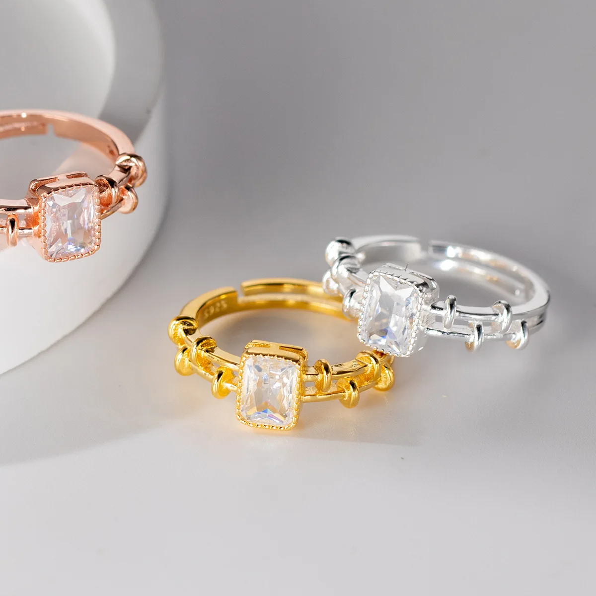 

[Cciris.Com] S925 Silver Square Double Layer Ring Nickel Free Hypoallergenic Minimalist Wholesale Stacking Jewelry for Women