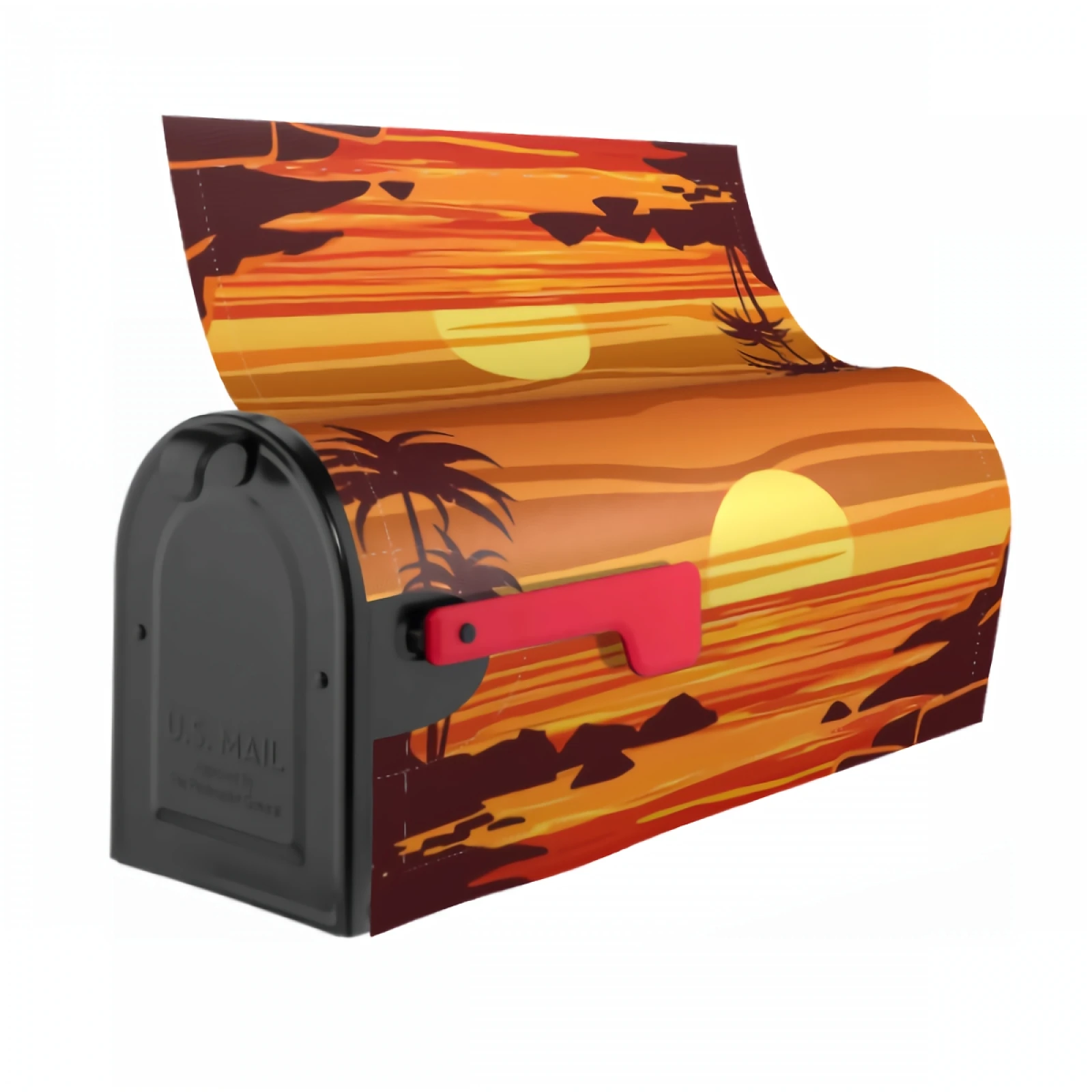 Tropical Beautiful Sunset Magnetic Mailbox Cover Palms&Sea&Stones Waterproof Mailbox Wraps Post Letter Box Decor 21x18 Inch