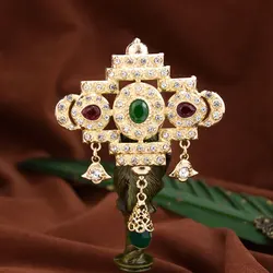Sunspicems Gold Color Morocco Caftan Brooch Women Crystal Brooch Pins Arabic Bride Wedding Jewelry Pair Metal Chain As Necklace