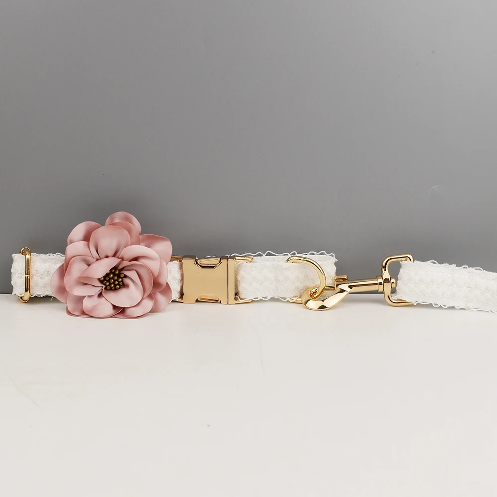 White Lace Dog Collar Personalizd Custom Engraved Nameplate Pet Wedding Collar Harness For Dogs Dog Accessories Luxury Lace03