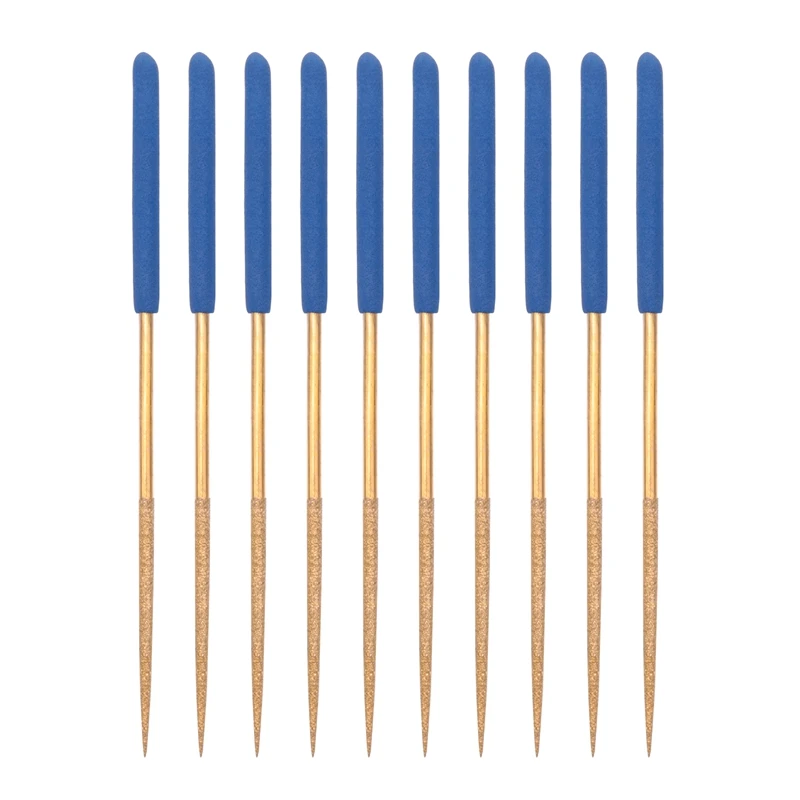 Diamond Needle File Set 3Mm X 140Mm, Round Files Titanium Coated Tools For Metal Wood Stone Glass, 10Pcs