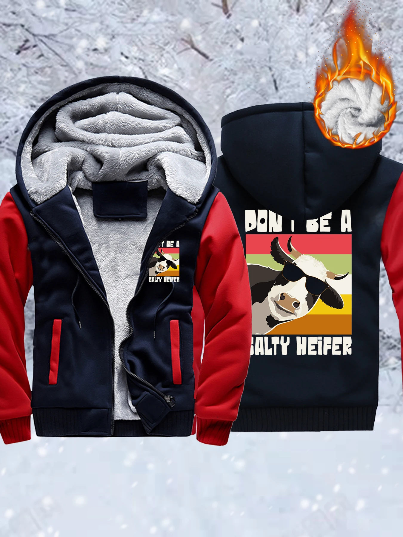 

Don'T Be A Salty Heifer Print Thicken Coats Men Hip Hop Fleece Unisex Jacket Pocket Oversized Clothes Zipper Winter Hoodies