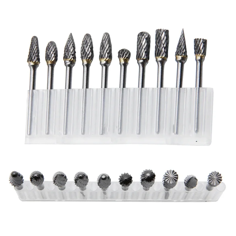 10pc Hard Alloy Rotary File 3*6 Double Grain Tungsten Steel Grind Head Electric Grind Mold Woodwork Grinding File Tool Set Laser