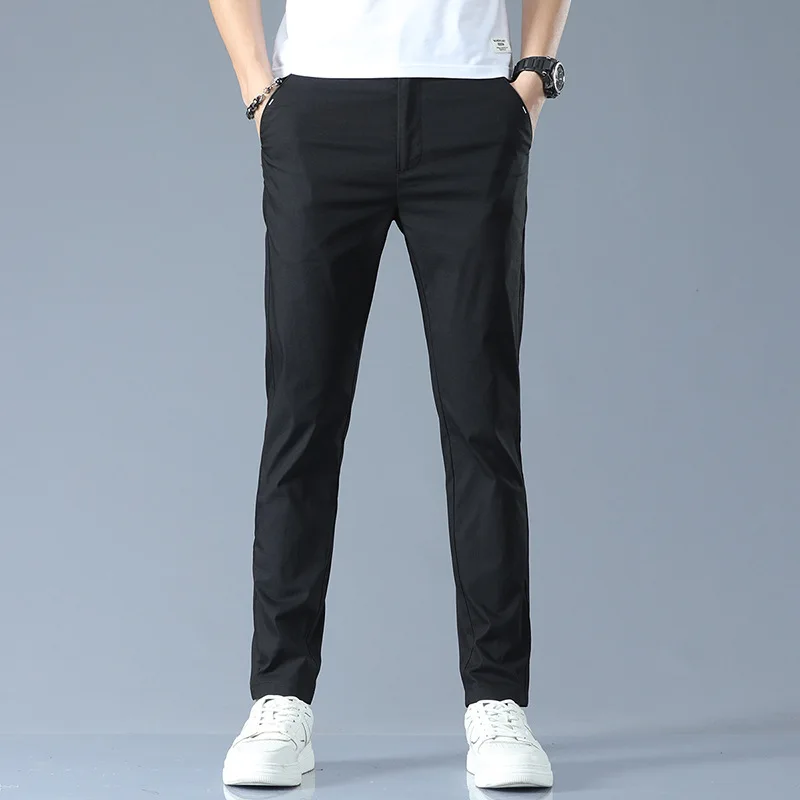 Celana Kasual Tipis Pria Musim Panas Celana Lurus Longgar Bahan Sutra Es Cepat Kering Celana Pria Fashion Dewasa Pria Berwibawa Nyaman