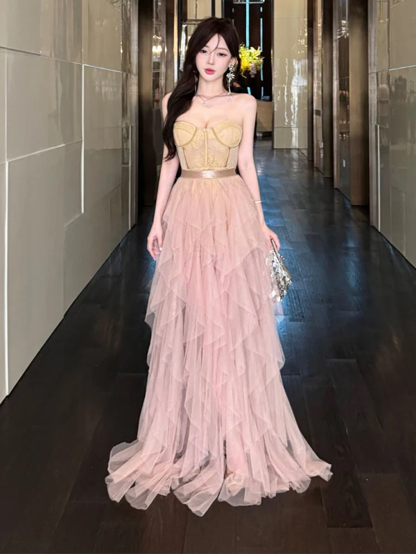 E y Único Conjunto de Dos Piezas para Mujer: Vestido ter y falda de Malla, Estilo cado y Moderno, Perfecto ...