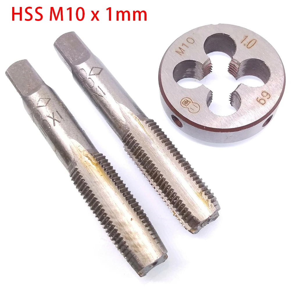 HSS M10x1mm Taper & Plug Tap & M10x1mm Die Metric Thread Right Hand Tap & Die Set HSS Screw Tap Drill Bit Set Hand Tools