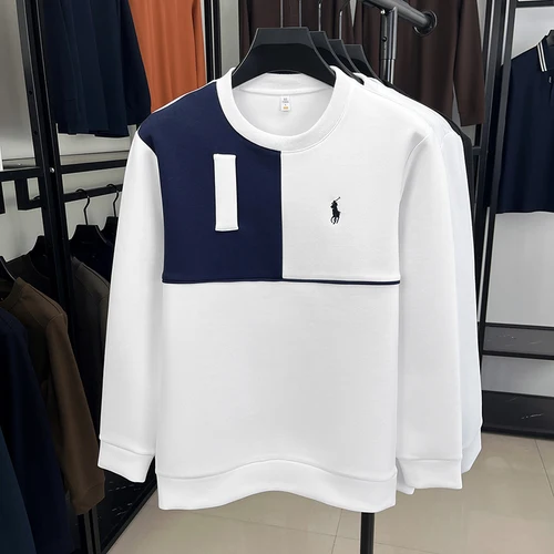 Marca de moda primavera y otoño, sudadera de retazos de manga larga con cuello redondo para hombre, Camiseta de algodón bordada, camisa básica de alta gama