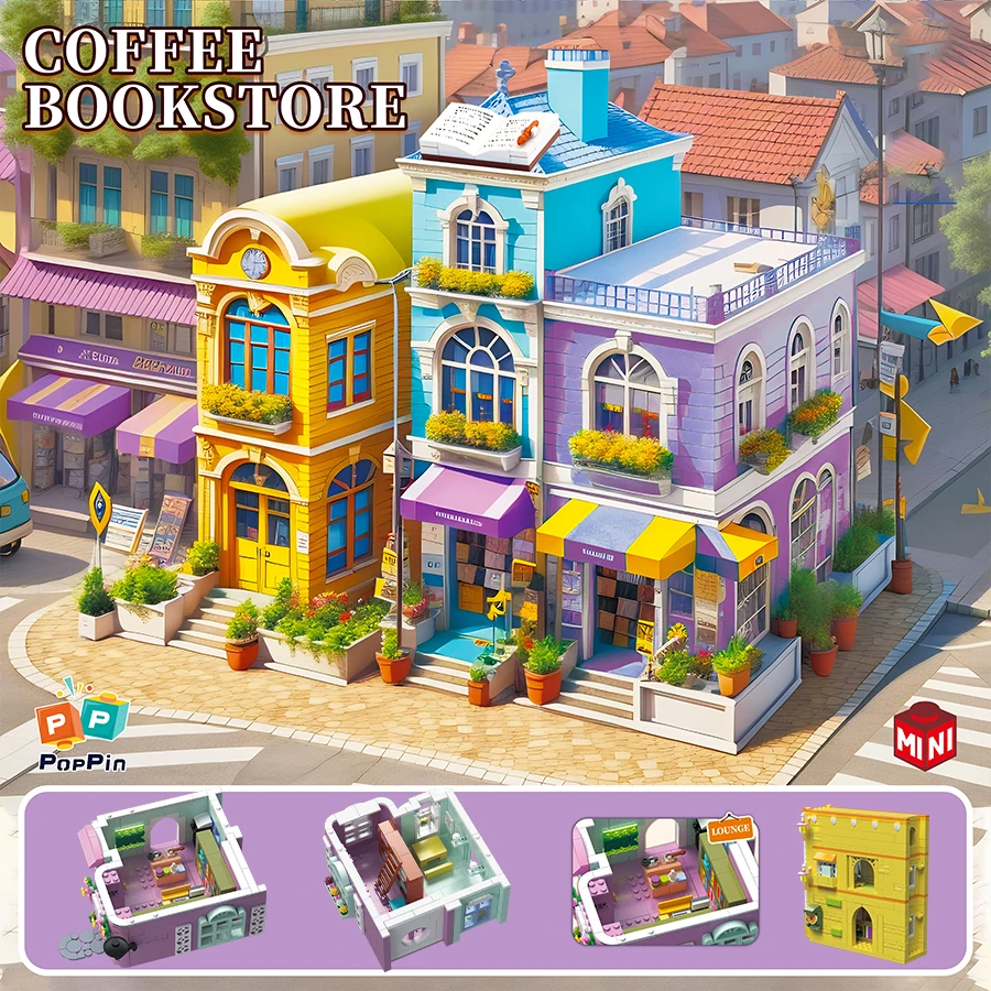 Creative Coffee Bookstore Cuban Hotel City Mini Architecture Street View With Lighting Assembly Puzzle Toys For Kids Girls Gifts