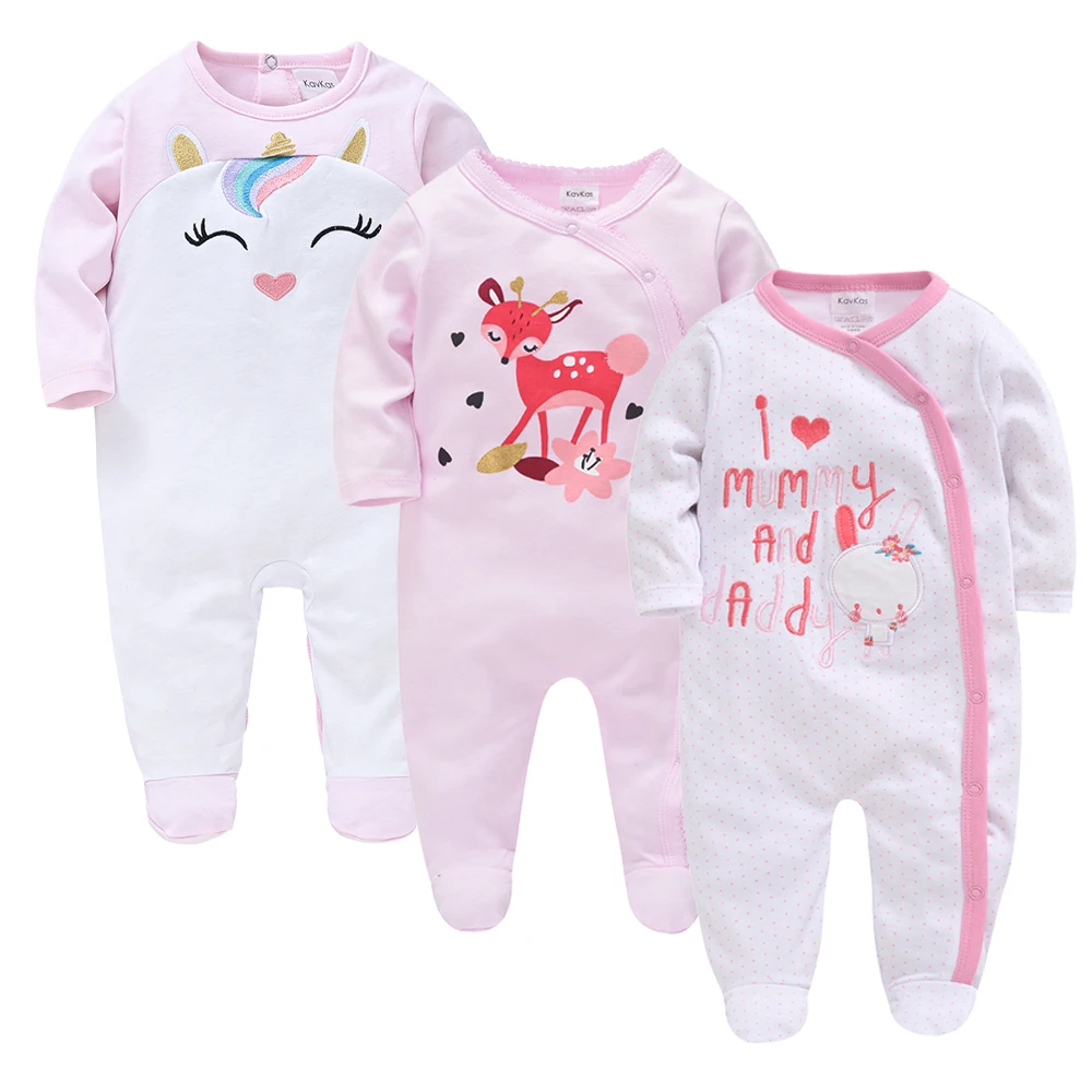 

3 Pieces Set Baby Girls Clothing 100% Cotton Kids Rompers Unicorn Pink Overalls Newborn Pajamas Baby Girls Clothes 0-12 Months