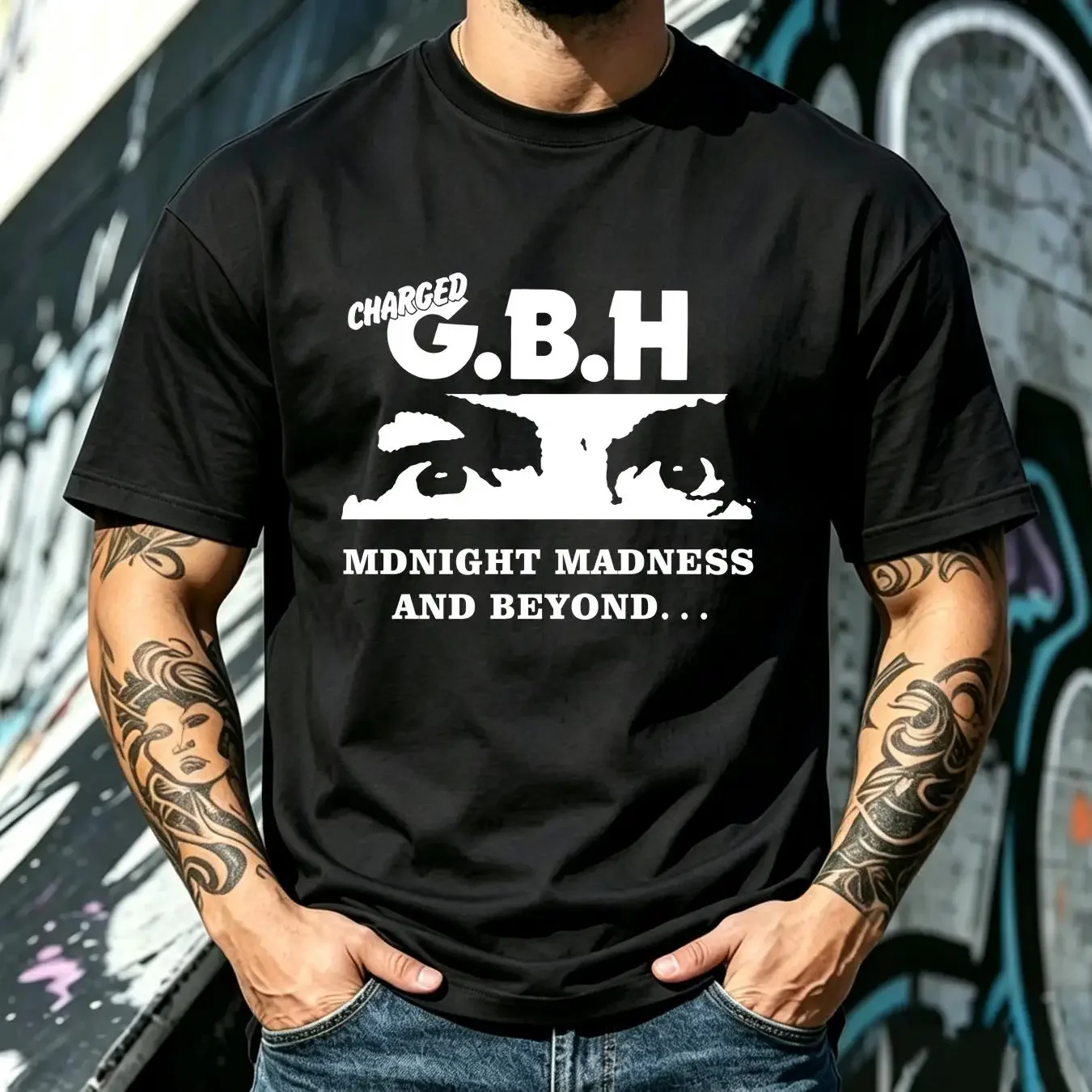 washed T Shirt Midnight Madness and beyond Punk rock GBH band vinatge retro TE1111 vintage Washed Stretched Casual Slightly