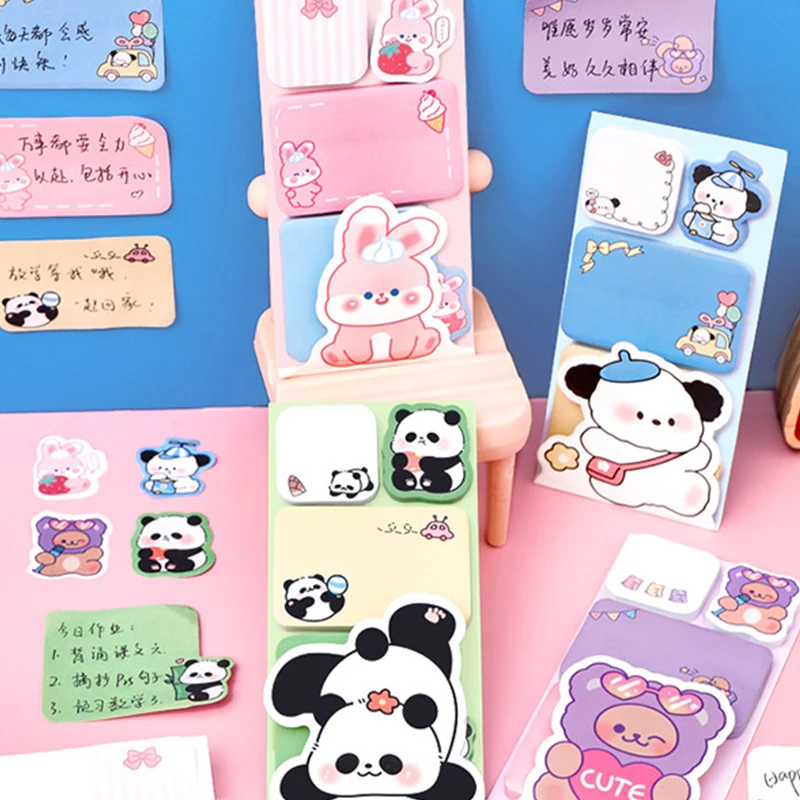 100 fogli Cute Cartoon Animal Bear Rabbit Panda Pochacco Sticky Notes messaggio autoadesivo note Memo pad materiale scolastico