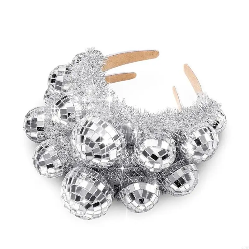 Q5WE Bachelorette Party Headband Adult Holiday Headdress Mirror Discoballs Headhoop