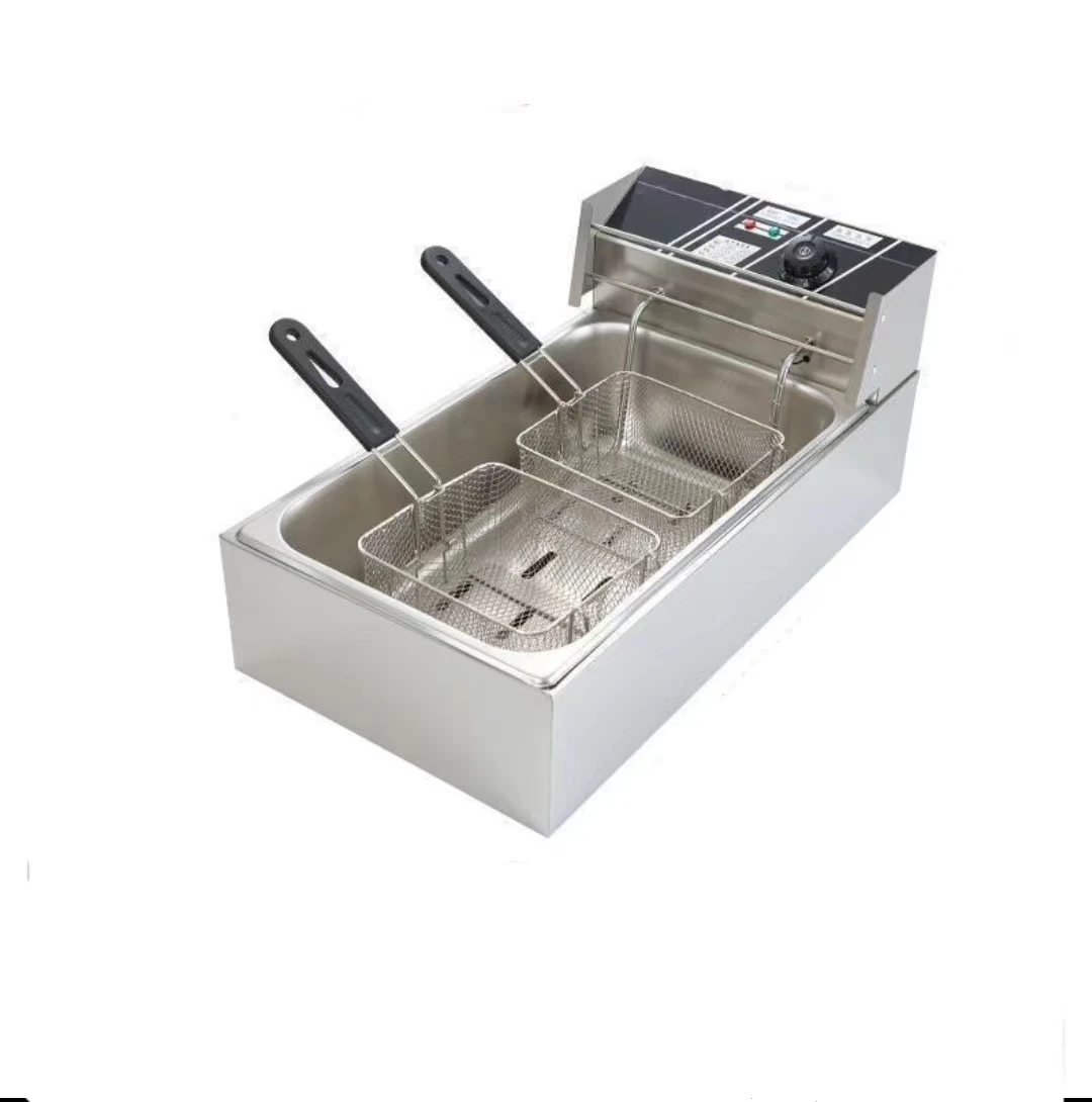 

Commercial Deep Fryer 12Lx2 Large Single Cylinder Electric Countertop Deep Fryer 3000W for Restaurants with 2 Fryer B