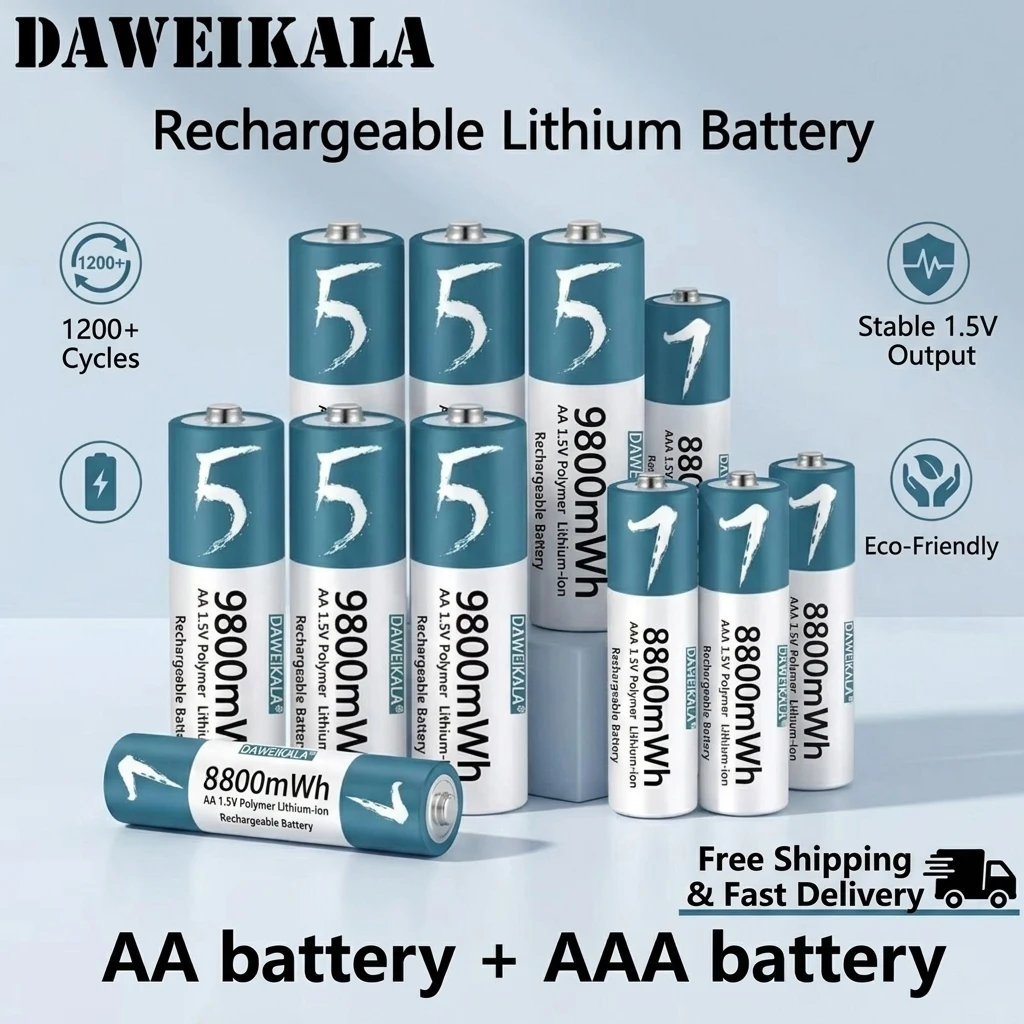 

1.5V AA AAA Li‑Polymer Rechargeable Battery High Capacity Long Lasting Lithium Cell for Toy Wireless Mouse Keyboard Remote Repla