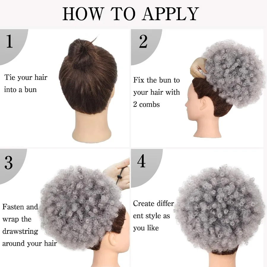 تمديد ذيل حصان أفرو منتفخ كبير جدًا للنساء ذوات البشرة السمراء مع شعر صناعي رمادي أومبير ومجعد ومشبك برباط