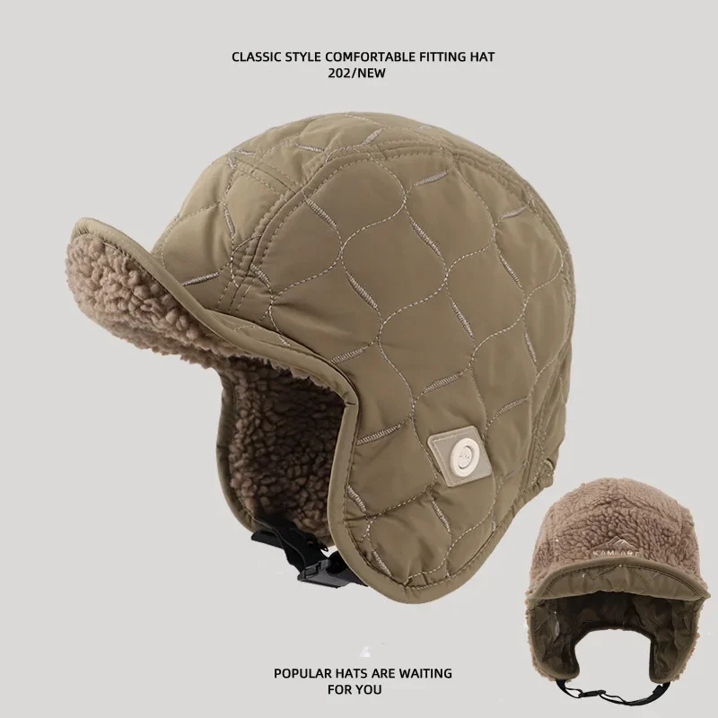 Korean Retro Plaid Padded Bomber Hats Women Winter Velvet Thickened Thermal Ear Protection Casual Versatile Pilot Caps for Men