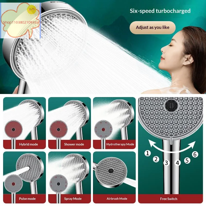 【HT】Adjustable High Pressure Handheld Shower Head 6 Modes Water Saving Perfect Housewarming Gift for New Home